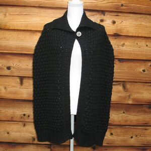Black Merino Wool Knit Cape Poncho Italy
